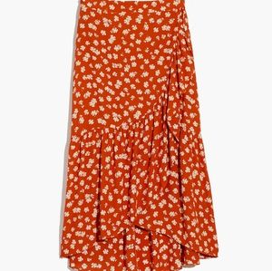 Madewell Ruffle-Wrap Midi Skirt in Happy Hibiscus size 14